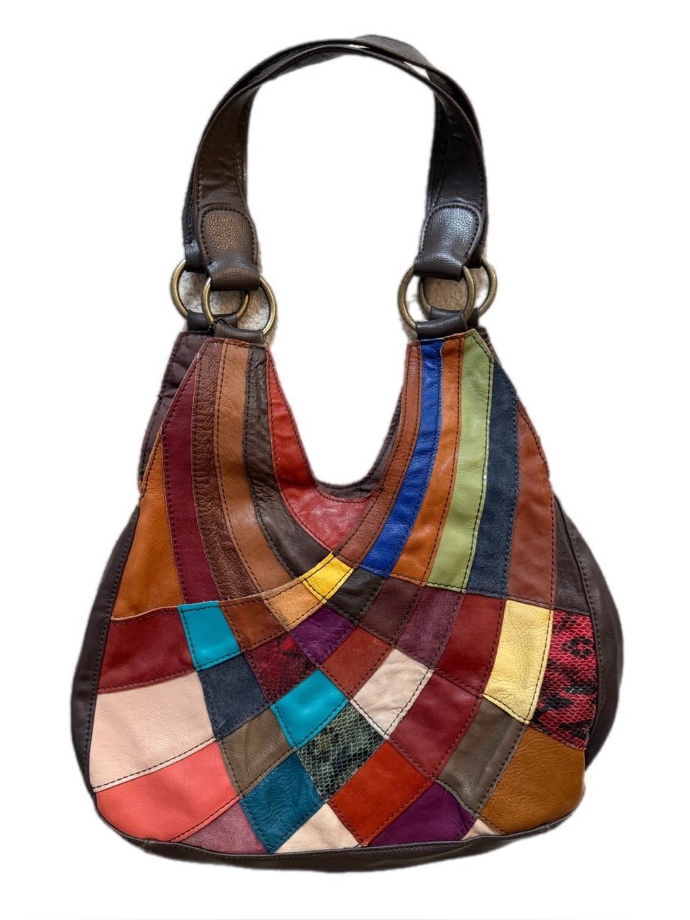 Wilsons Leather Multicolor Genuine Leather Patchwork Hobo Shoulder Boho Purse - Picture 3 of 10